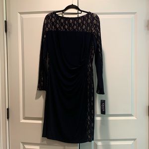 Chaps Ralph Lauren Navy Blue Lace Dress